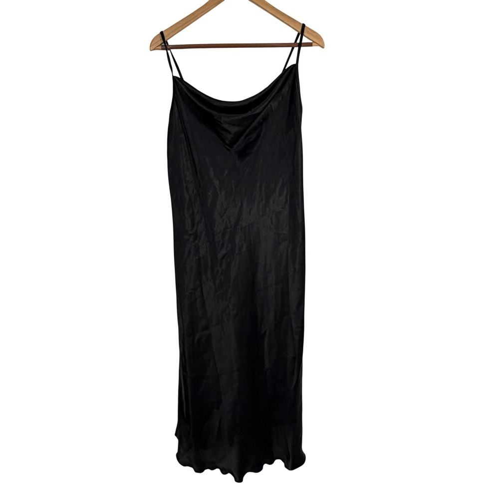 Bebe Satin Cowl Neck Slip Midi Dress Womens Large Black NEW 702017S